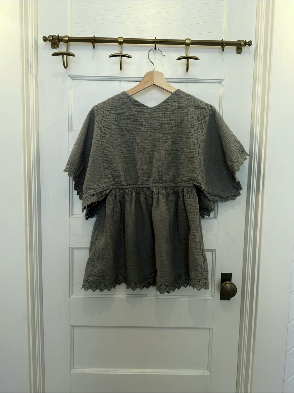 Rylee + Cru Girls' Sage Green Cotton Gauze Dress with Eyelet Trim